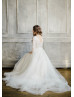 Elbow Sleeve Ivory Sequin Tulle Wedding Dress